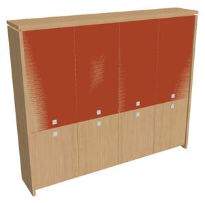 Vysoká skriňa Verno 248 x 46 x 210 cm, kombinované dvere, dub svetlý / oranžová