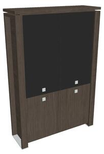 Vysoká skriňa Verno+ 140 x 46 x 210 cm, kombinované dvere, dub antracit / čierna