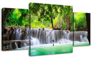 Obraz s hodinami Thajsko a vodopád v Kanjanaburi - 3 dielny Rozmery: 30 x 90 cm