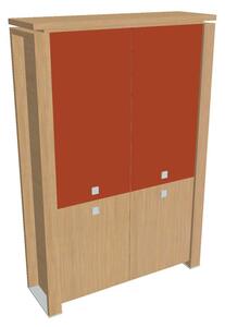 Vysoká skriňa Verno+ 140 x 46 x 210 cm, kombinované dvere, dub svetlý / oranžová