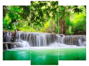Obraz s hodinami Thajsko a vodopád v Kanjanaburi - 3 dielny Rozmery: 90 x 30 cm