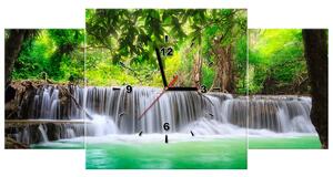 Obraz s hodinami Thajsko a vodopád v Kanjanaburi - 3 dielny Rozmery: 80 x 40 cm