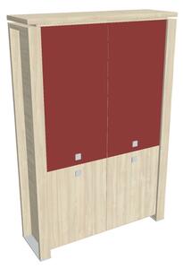 Vysoká skriňa Verno+ 140 x 46 x 210 cm, kombinované dvere, agát / červená
