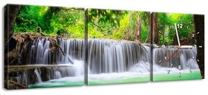 Obraz s hodinami Thajsko a vodopád v Kanjanaburi - 3 dielny Rozmery: 30 x 90 cm