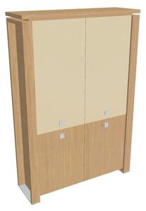 Vysoká skriňa Verno+ 140 x 46 x 210 cm, kombinované dvere, dub svetlý / vanilka