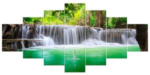 Obraz s hodinami Thajsko a vodopád v Kanjanaburi - 7 dielny Rozmery: 210 x 100 cm