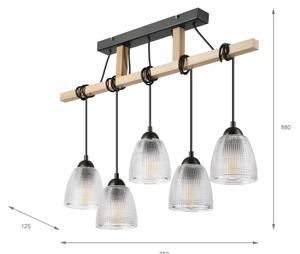 Závesný luster na lanku LEANDRA 5xE27/15W/230V dub/čierna