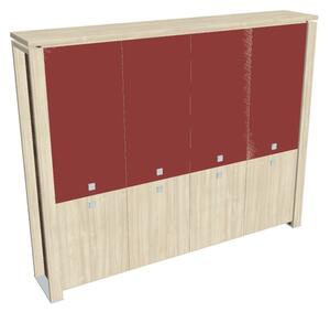 Vysoká skriňa Verno+ 260 x 46 x 210 cm, kombinované dvere, agát / červená
