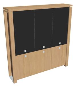 Vysoká skriňa Verno+ 200 x 46 x 210 cm, kombinované dvere, dub svetlý / čierna