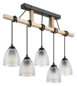 Závesný luster na lanku LEANDRA 5xE27/15W/230V dub/čierna