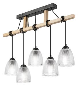 Závesný luster na lanku LEANDRA 5xE27/15W/230V dub/čierna