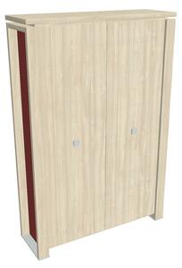 Vysoká šatníková skriňa Verno+ S 140 x 46 x 210 cm, agát / červená