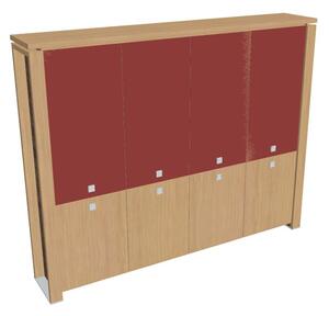 Vysoká skriňa Verno+ 260 x 46 x 210 cm, kombinované dvere, dub svetlý / červená
