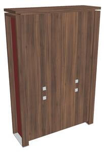Vysoká skriňa Verno+ S 140 x 46 x 210 cm, delená, orech / červená