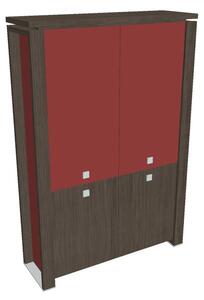 Vysoká skriňa Verno+ S 140 x 46 x 210 cm, kombinované dvere, dub antracit / červená