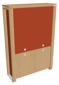 Vysoká skriňa Verno+ S 140 x 46 x 210 cm, kombinované dvere, dub svetlý / oranžová