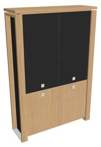 Vysoká skriňa Verno+ S 140 x 46 x 210 cm, kombinované dvere, dub svetlý / čierna
