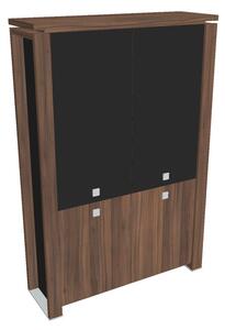 Vysoká skriňa Verno+ S 140 x 46 x 210 cm, kombinované dvere, orech / čierna