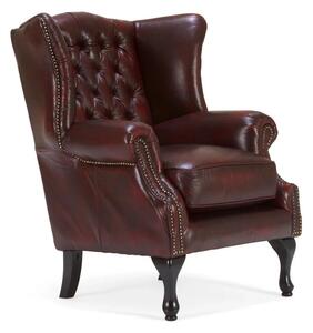 Kreslo ušák Chesterfield Pittsfield z pravej kože, červené