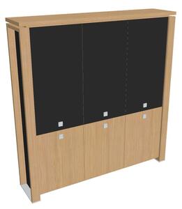 Vysoká skriňa Verno+ S 200 x 46 x 210 cm, kombinované dvere, dub svetlý / čierna