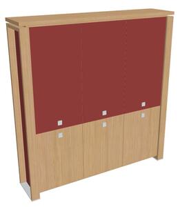 Vysoká skriňa Verno+ S 200 x 46 x 210 cm, kombinované dvere, dub svetlý / červená