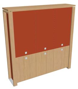Vysoká skriňa Verno+ S 200 x 46 x 210 cm, kombinované dvere, dub svetlý / oranžová
