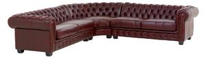 Masívna rohovásedacia súprava Chesterfield III z pravej kože, červená – 294×294×74 cm