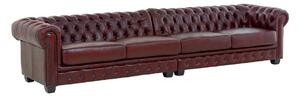 Masívna Chesterfield pohovka, pravá koža, starožitná červená – 352×100×72 cm