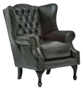 Masívne kreslo ušák Chesterfield Pittsfield z pravej kože, zelené