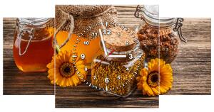Obraz s hodinami Včelí med - 3 dielny Rozmery: 80 x 40 cm