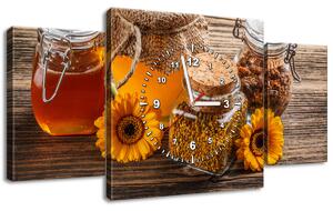 Obraz s hodinami Včelí med - 3 dielny Rozmery: 80 x 40 cm