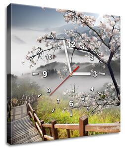 Obraz s hodinami Kvitnúca višňa Rozmery: 40 x 40 cm