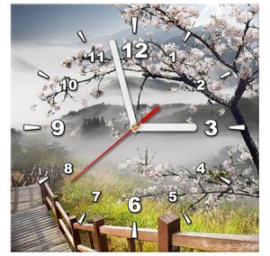 Obraz s hodinami Kvitnúca višňa Rozmery: 30 x 30 cm