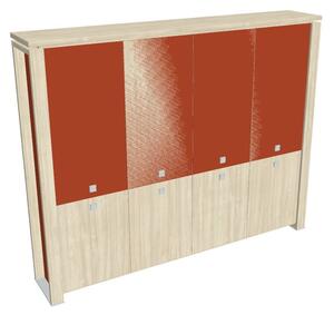 Vysoká skriňa Verno+ S 260 x 46 x 210 cm, kombinované dvere, agát / oranžová