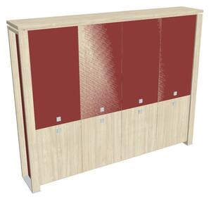 Vysoká skriňa Verno+ S 260 x 46 x 210 cm, kombinované dvere, agát / červená