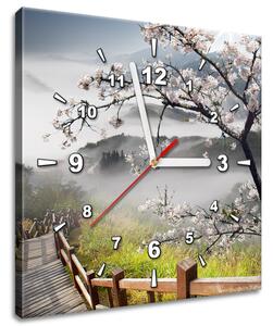 Obraz s hodinami Kvitnúca višňa Rozmery: 100 x 40 cm