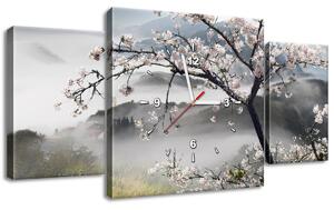 Obraz s hodinami Kvitnúca višňa - 3 dielny Rozmery: 90 x 70 cm