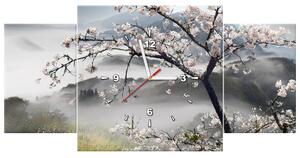 Obraz s hodinami Kvitnúca višňa - 3 dielny Rozmery: 80 x 40 cm