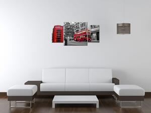 Obraz s hodinami Telefónna búdka v Londýne UK - 3 dielny Rozmery: 80 x 40 cm