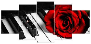 Obraz s hodinami Ruža na klavíri - 5 dielny Rozmery: 150 x 105 cm