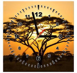 Obraz s hodinami Akácia v Serengeti Rozmery: 40 x 40 cm
