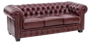 Trojmiestna pohovka Chesterfield z pravej kože, červená – 200×90×72 cm