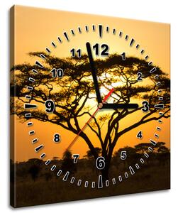 Obraz s hodinami Akácia v Serengeti Rozmery: 100 x 40 cm