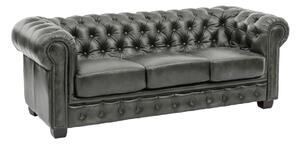 Masívna trojmístna pohovka Chesterfield z pravej kože, zelená – 200×90×72 cm