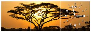 Obraz s hodinami Akácia v Serengeti - 3 dielny Rozmery: 30 x 90 cm