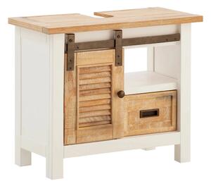 Masivní spodní skříňka pod dřez Capera z borovice a MDF, lakovaná, bílá/hnědá – 70×35×60 cm