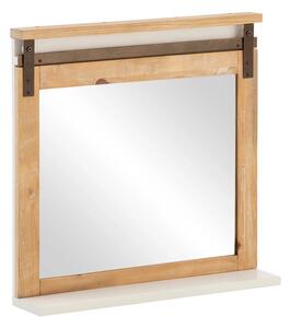 Masívne kúpeľňové zrkadlo Capera z borovice a MDF, lakované, biele/hnedé – 70x70 cm