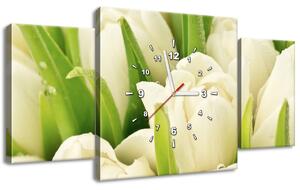 Obraz s hodinami Jemné tulipány - 3 dielny Rozmery: 80 x 40 cm