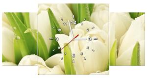 Obraz s hodinami Jemné tulipány - 3 dielny Rozmery: 90 x 30 cm