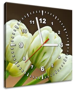 Obraz s hodinami Nádherné biele tulipány Rozmery: 60 x 40 cm